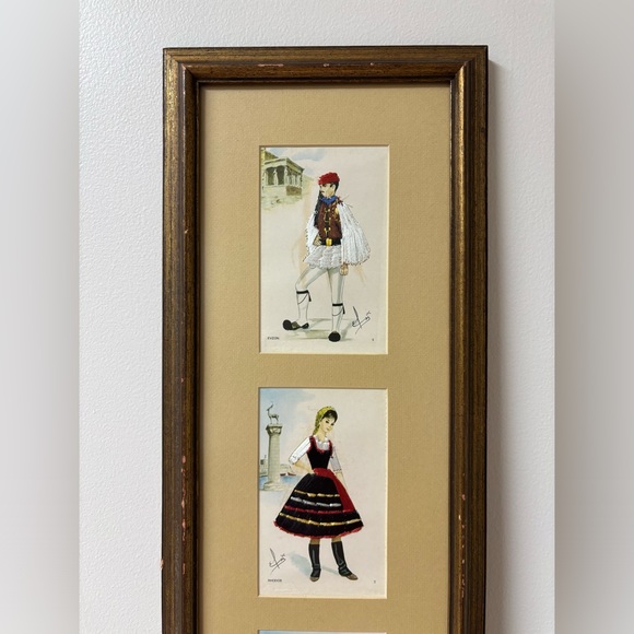 Vintage Greek dance inspired silk embroidered wood framed postcards by Isabel - Picture 6 of 12